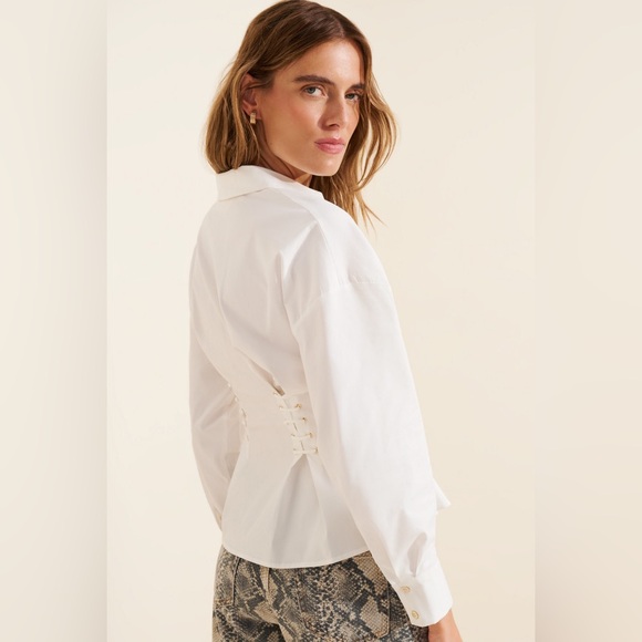 Anthropologie The Tobie Side Cinch Poplin Shirt White Size Large - Picture 2 of 6
